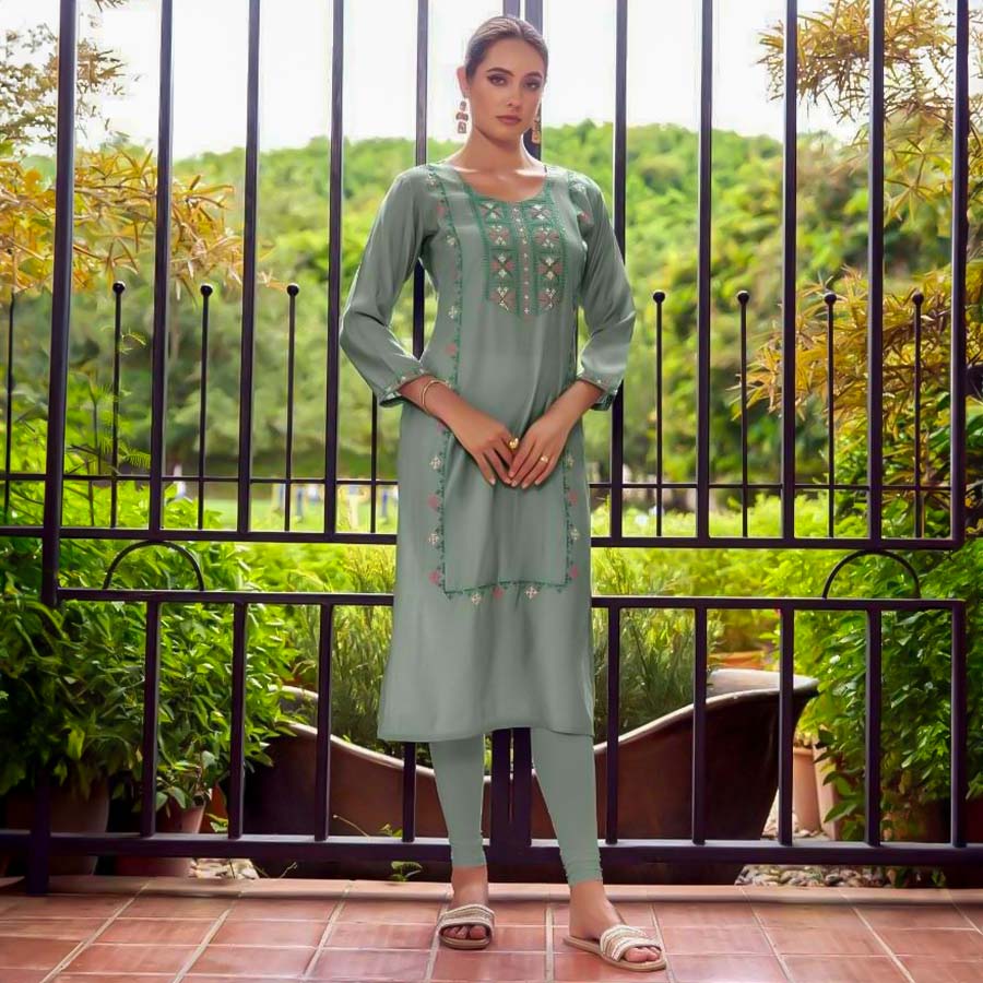 Green  Chanderi Casual Wear Kurti