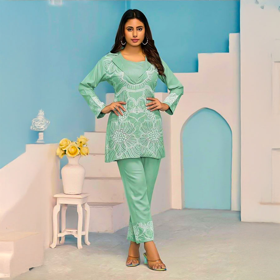 Cyan Rayon Casual Wear Kurti