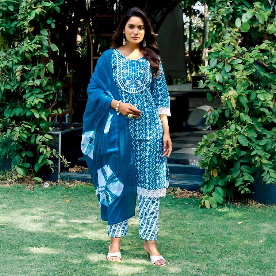 Blue  Cotton Casual Wear Salwar Kameez