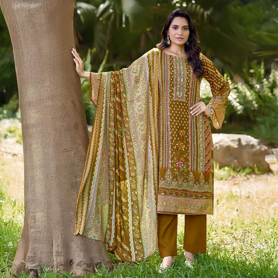 Yellow  Viscose Rayon Casual Wear Salwar Kameez