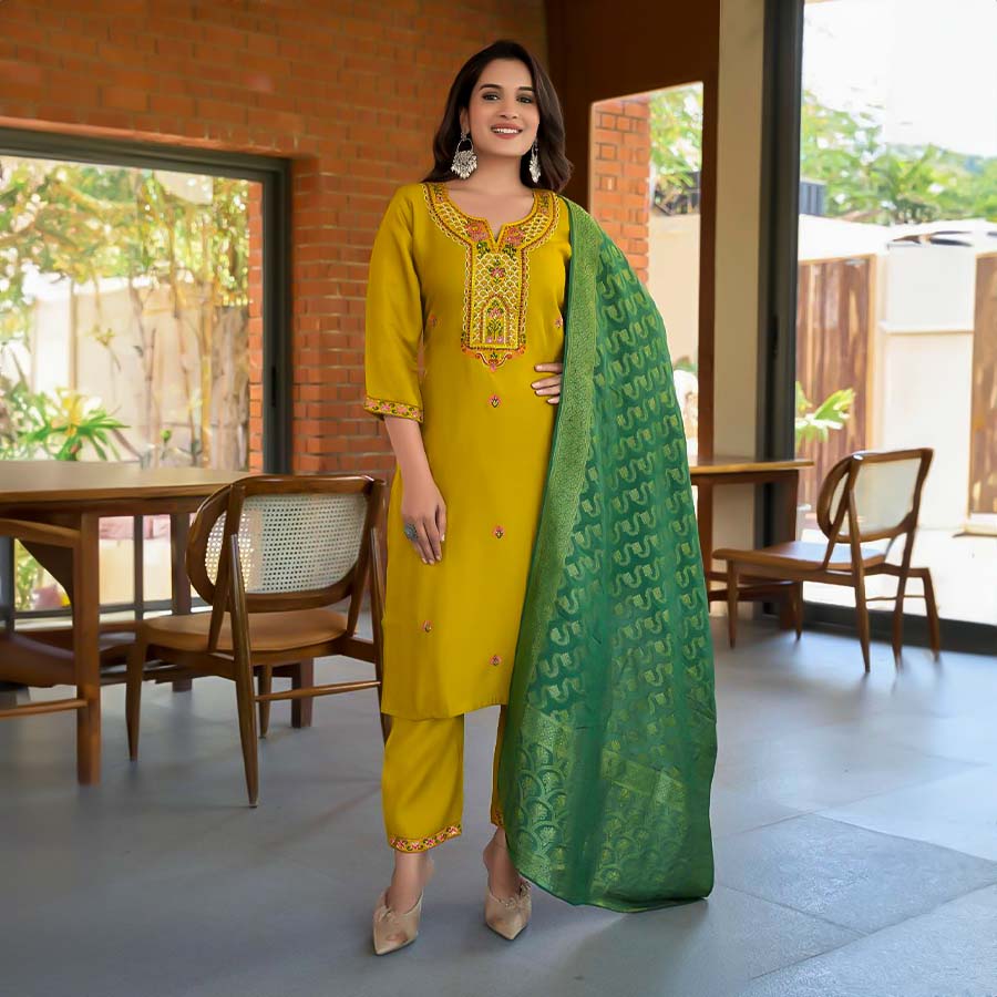 Yellow Viscose Casual Wear Salwar Kameez