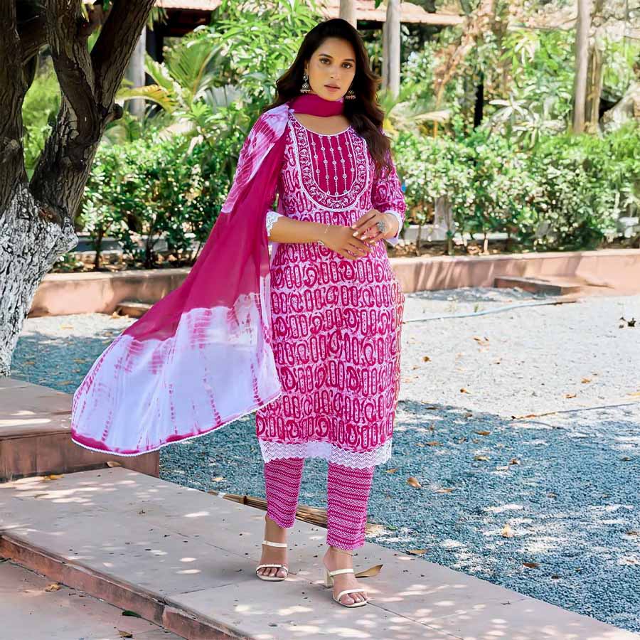 Magenta  Cotton Casual Wear Salwar Kameez