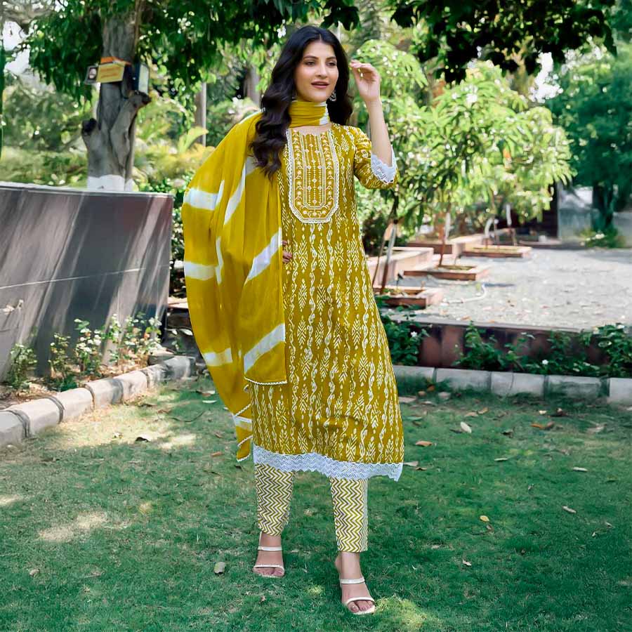 Green  Cotton Casual Wear Salwar Kameez