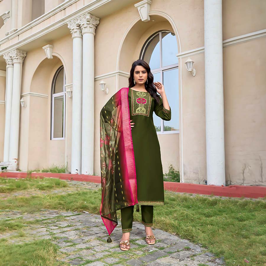 Green Gadhwal Silk Casual Wear Kurti