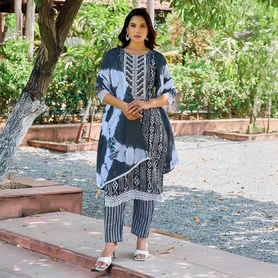 Grey Cotton Casual Wear Salwar Kameez