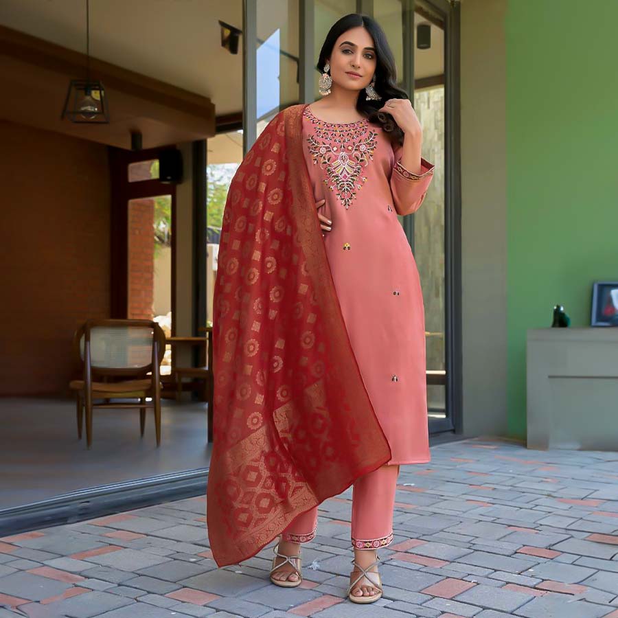 Pink  Viscose Casual Wear Salwar Kameez