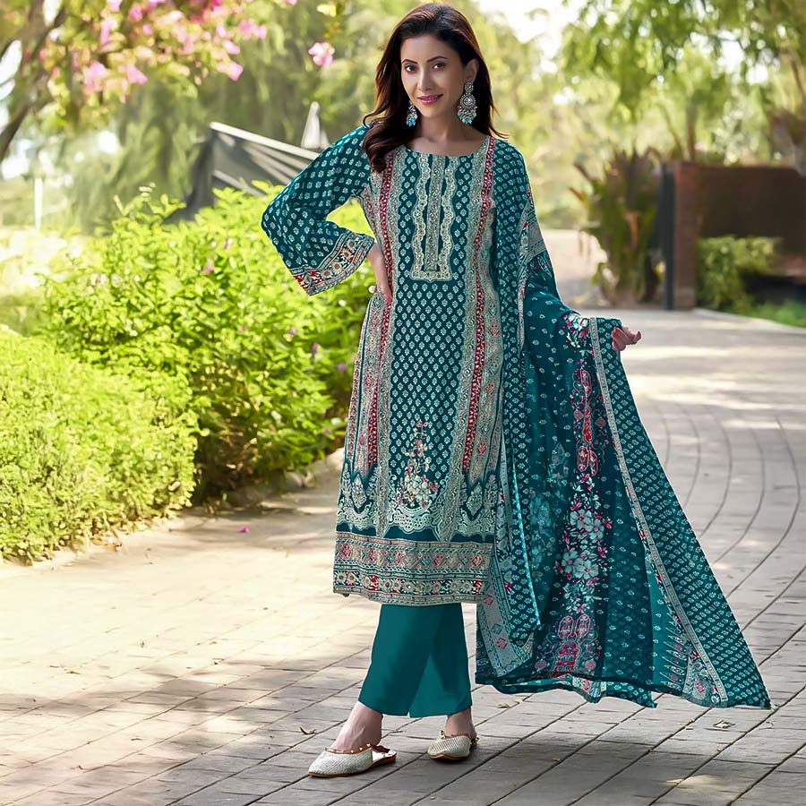 Blue Viscose Rayon Casual Wear Salwar Kameez