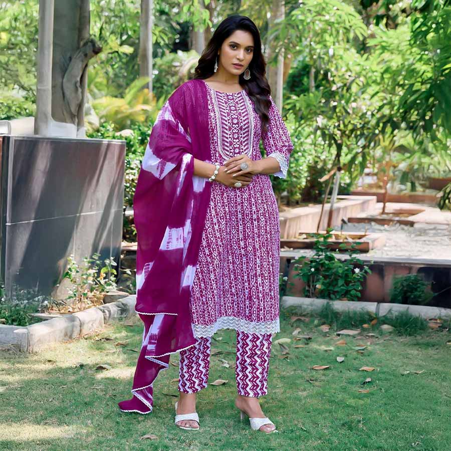Purple Cotton Casual Wear Salwar Kameez
