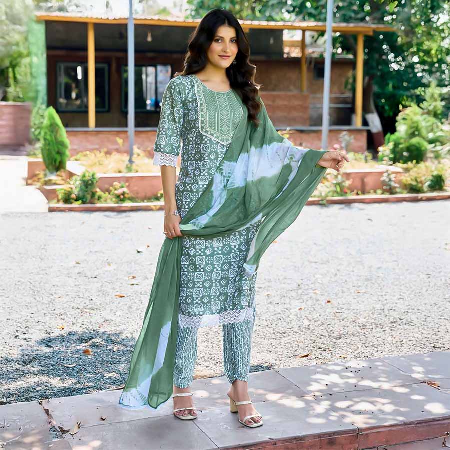 Green  Cotton Casual Wear Salwar Kameez