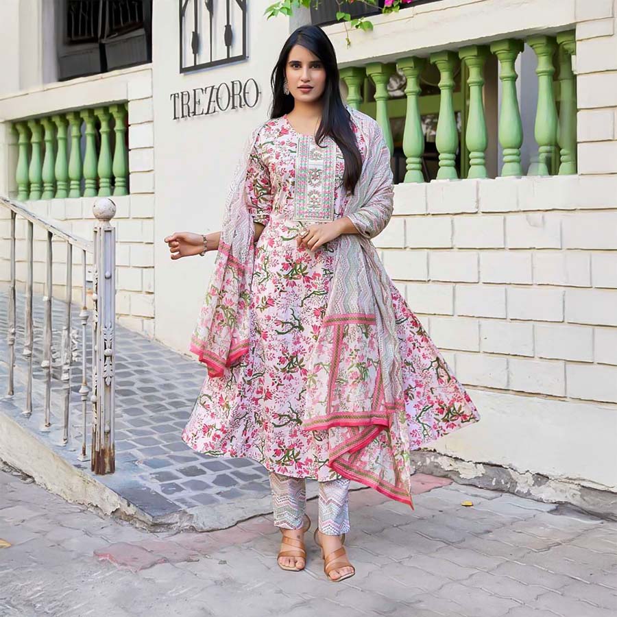 Pink  Cotton Casual Wear Salwar Kameez
