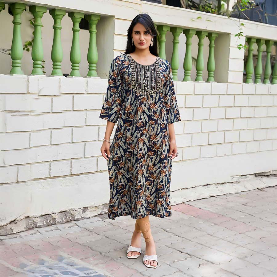 Black  Rayon Printed Kurti