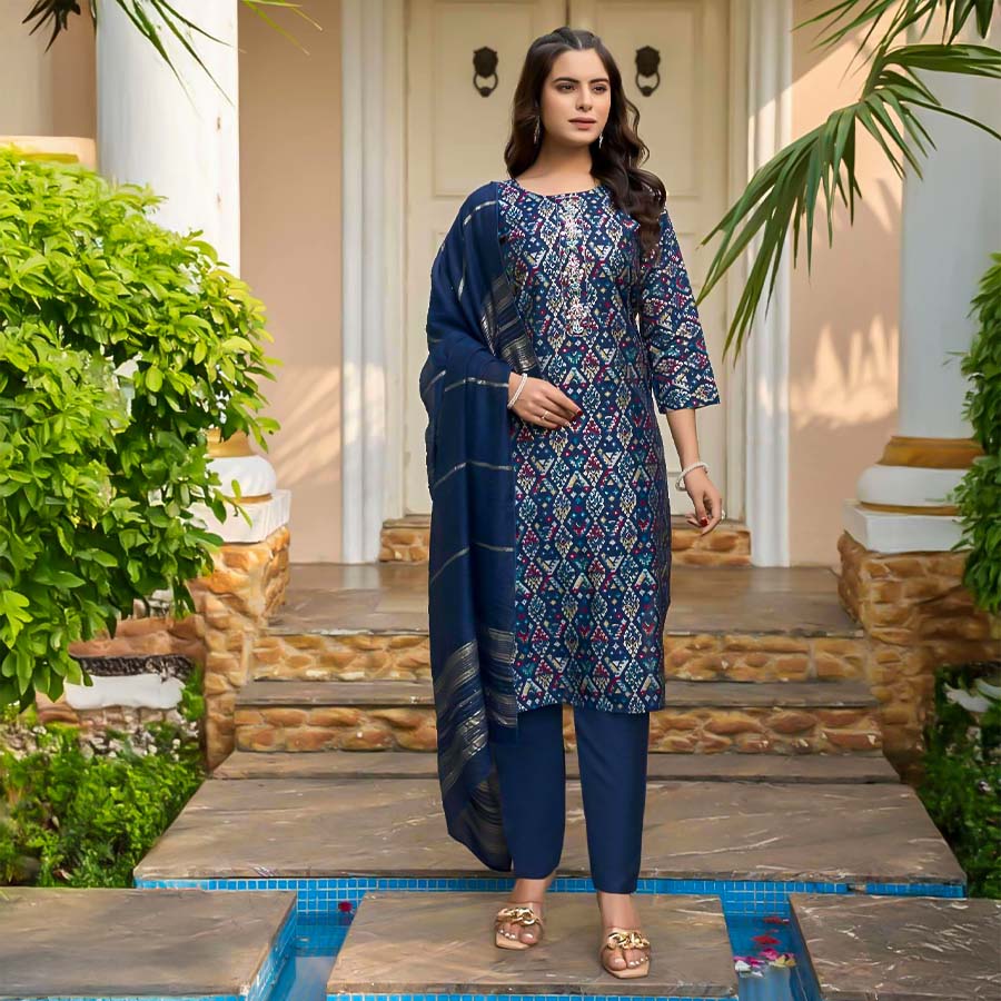 Blue  Modal Chanderi Casual Wear Salwar Kameez