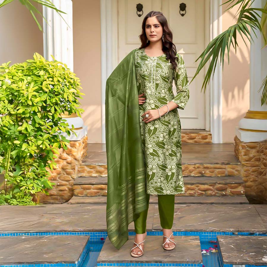 Green  Modal Chanderi Casual Wear Salwar Kameez