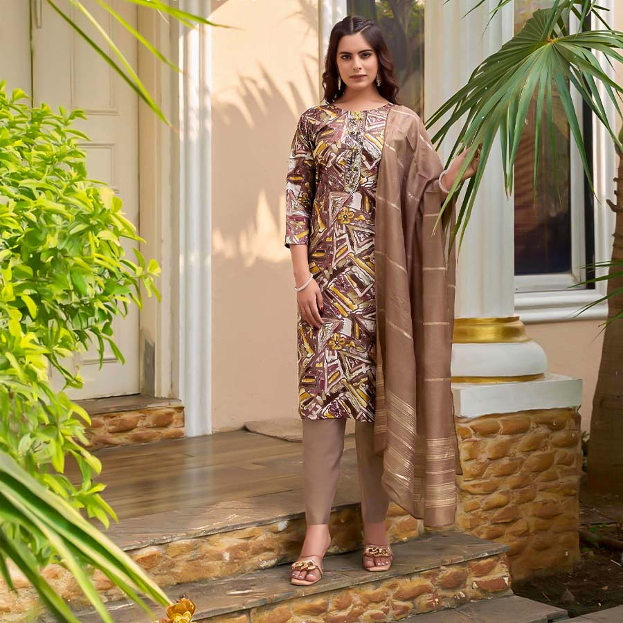 Brown  Modal Chanderi Casual Wear Salwar Kameez