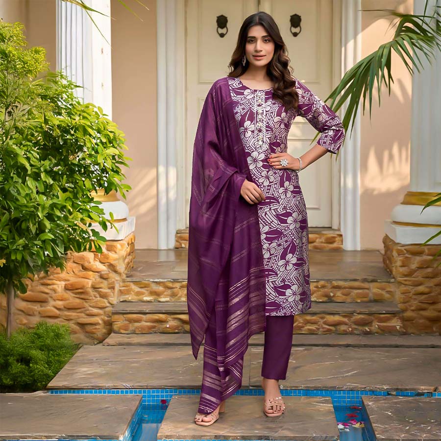 Purple Modal Chanderi Casual Wear Salwar Kameez