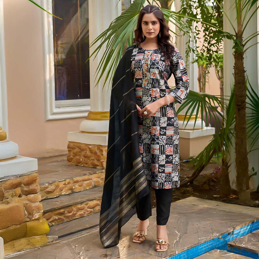 Black Modal Chanderi Casual Wear Salwar Kameez
