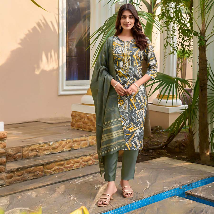 Green  Modal Chanderi Casual Wear Salwar Kameez