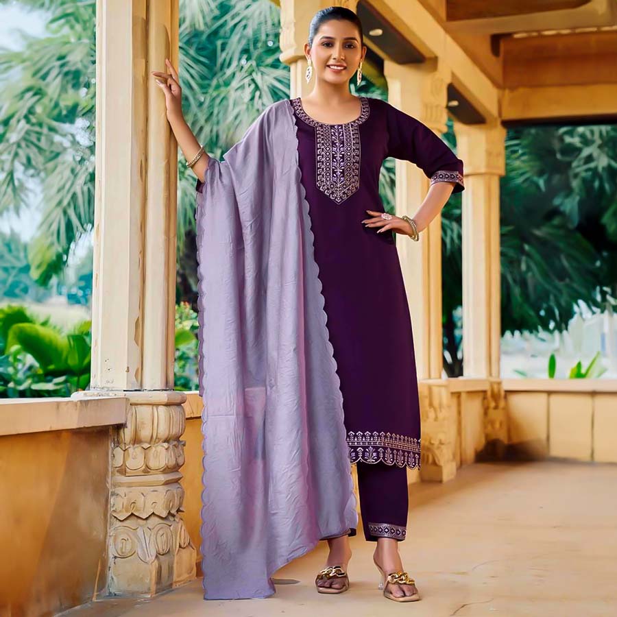 Violet Roman Silk Casual Wear Salwar Kameez
