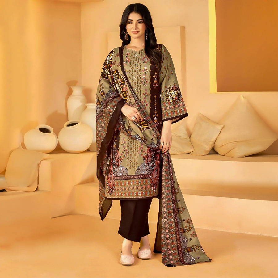 Brown Cotton Printed Salwar Kameez