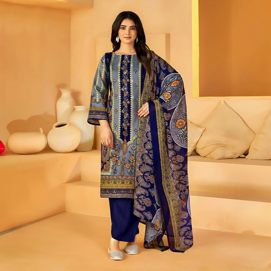 Blue  Cotton Printed Salwar Kameez