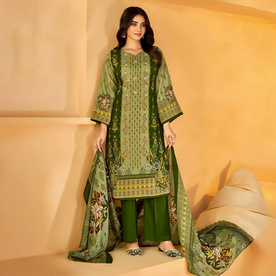 Green  Cotton Printed Salwar Kameez