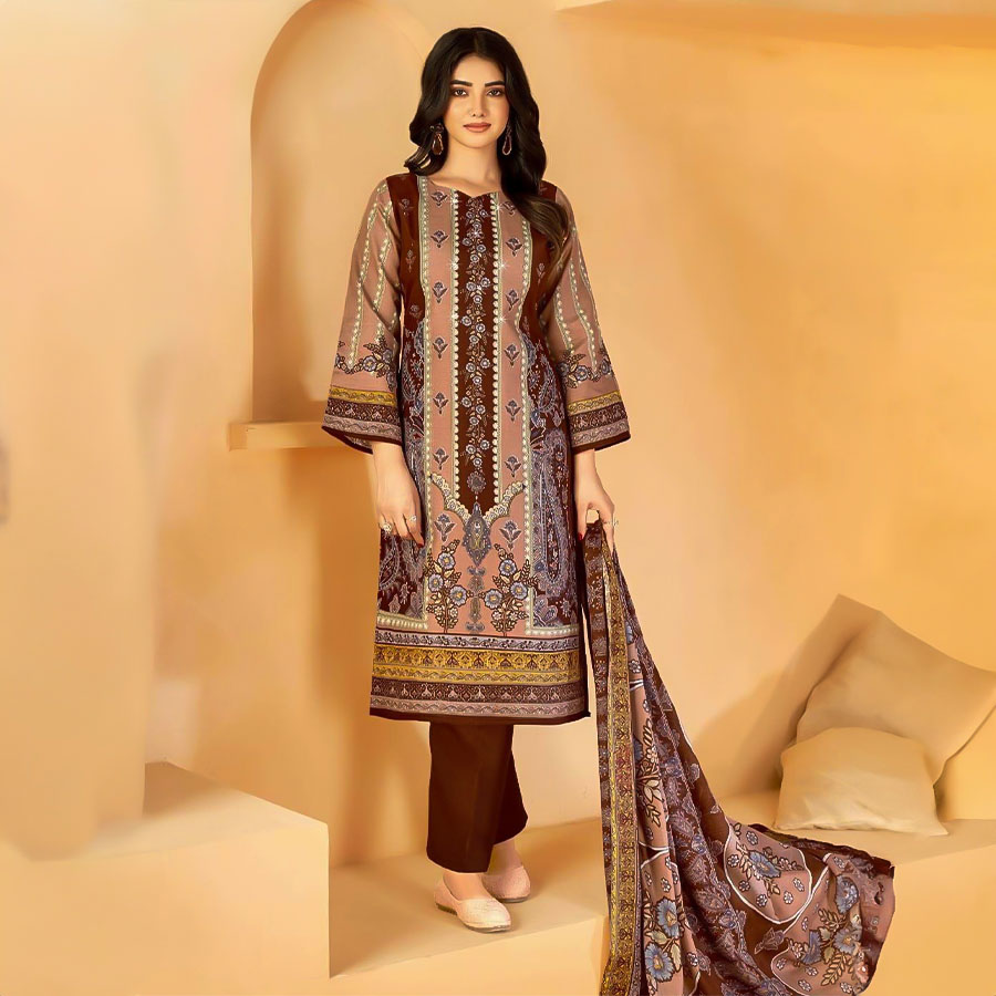 Brown Cotton Printed Salwar Kameez