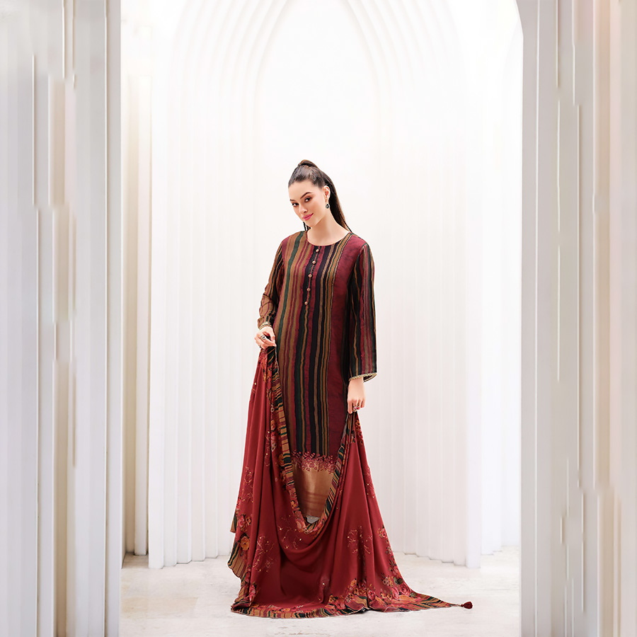 Red Pashmina Designer Suit