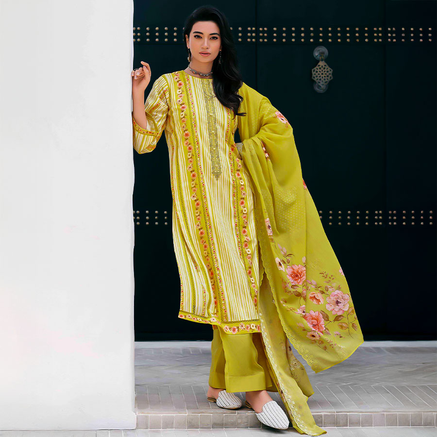 Yellow  Cotton Casual Wear Salwar Kameez