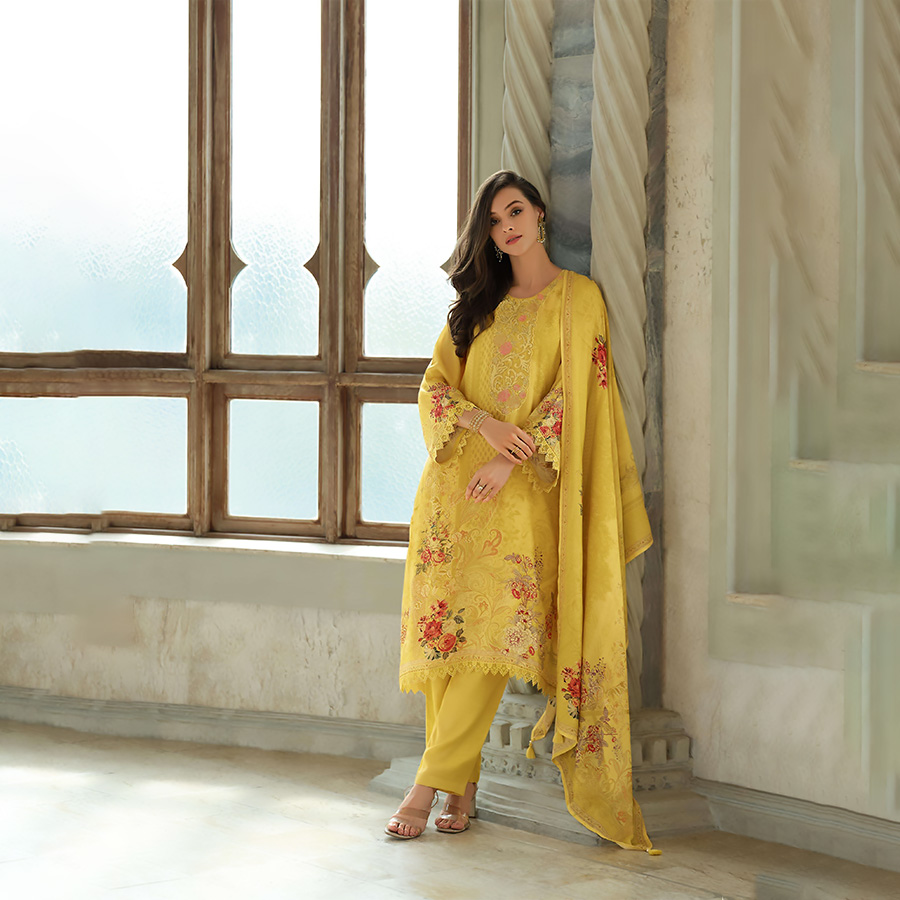 Yellow Viscose Partywear Suit