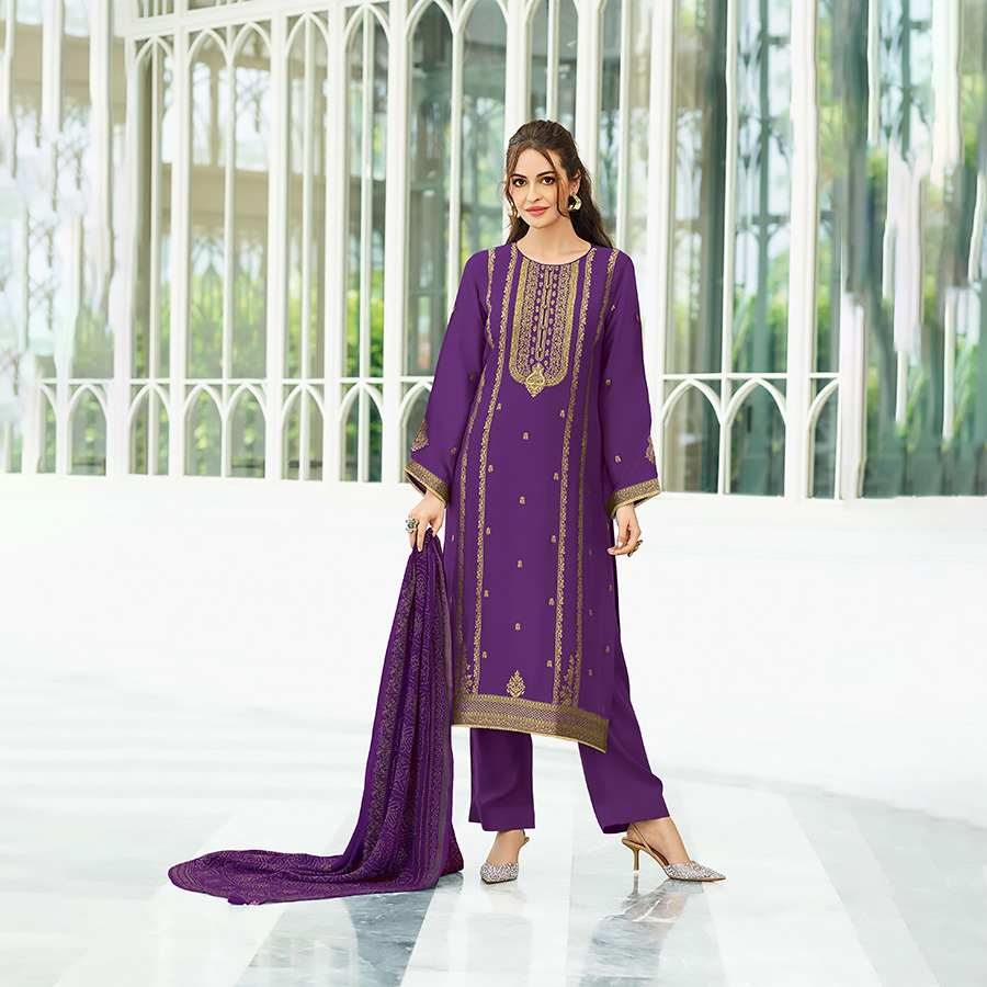 Purple Viscose  Designer Suit