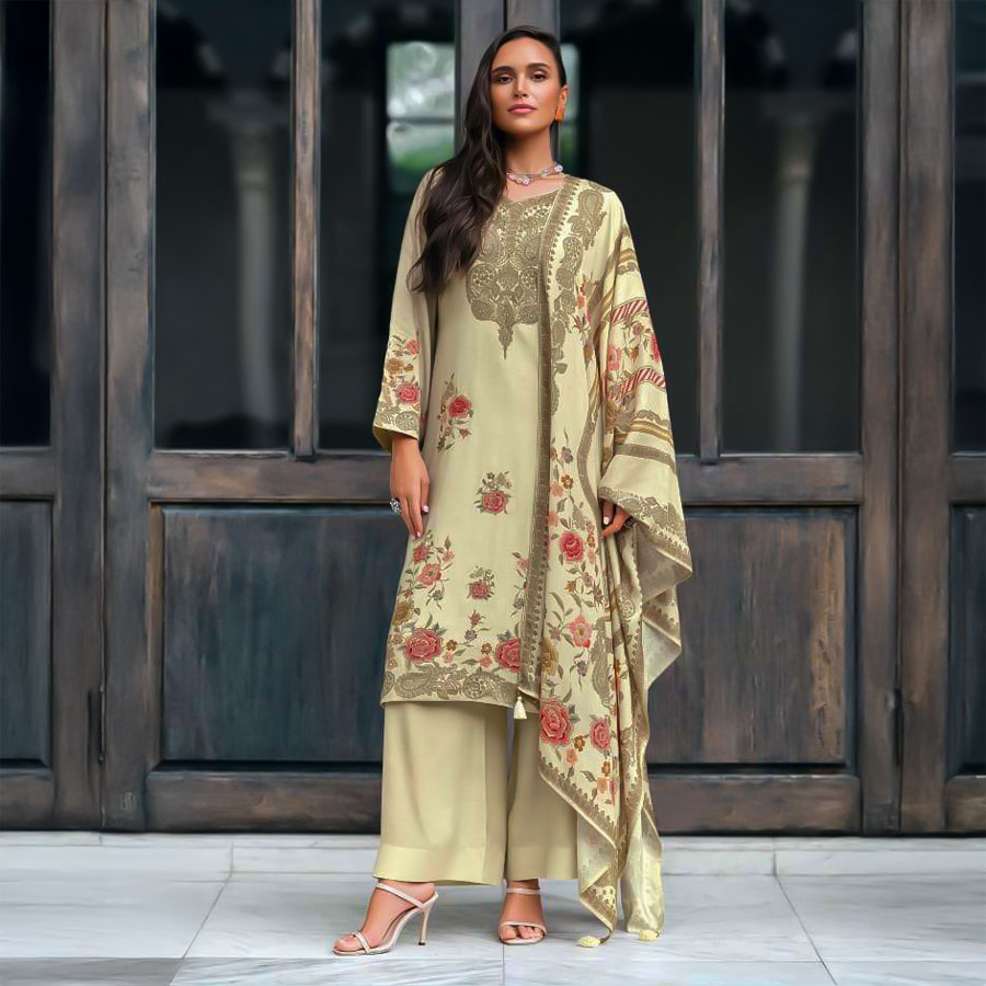 Yellow  Viscose Muslin Party Wear Salwar Kameez