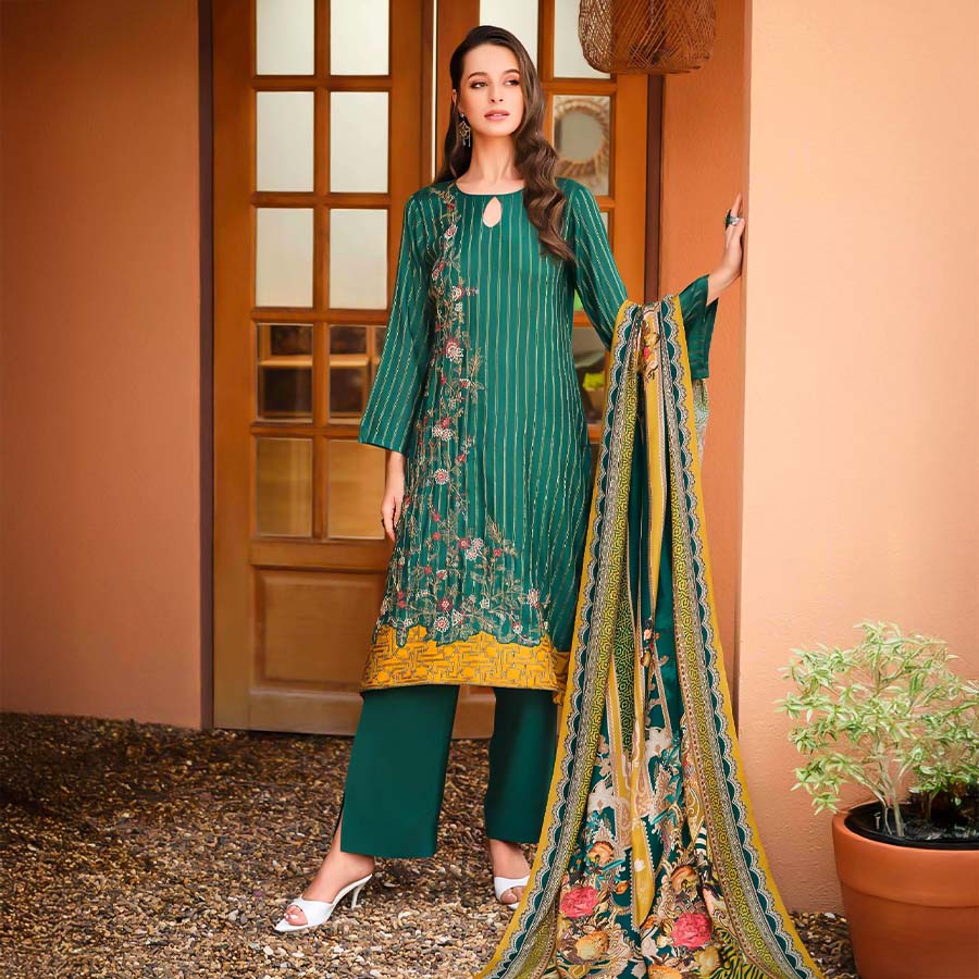 Green  Viscose Muslin Party Wear Salwar Kameez