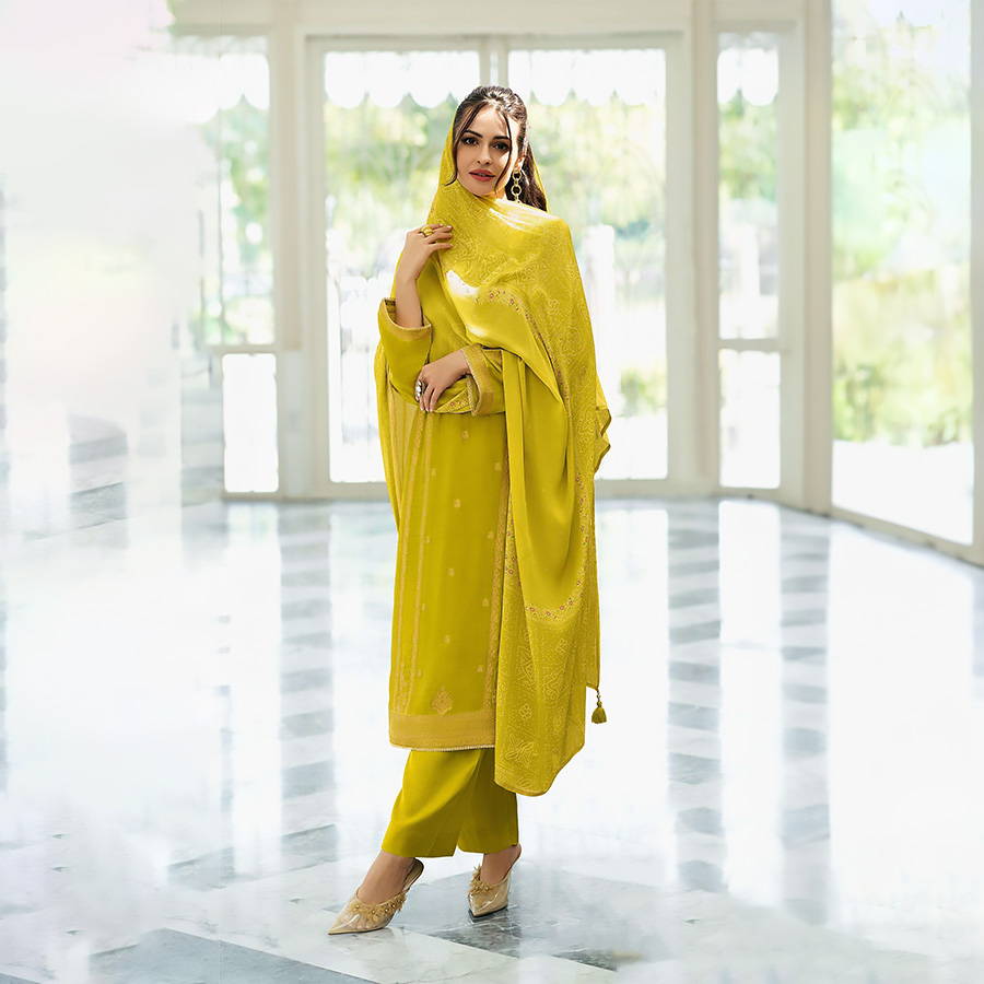 Yellow Viscose  Designer Suit