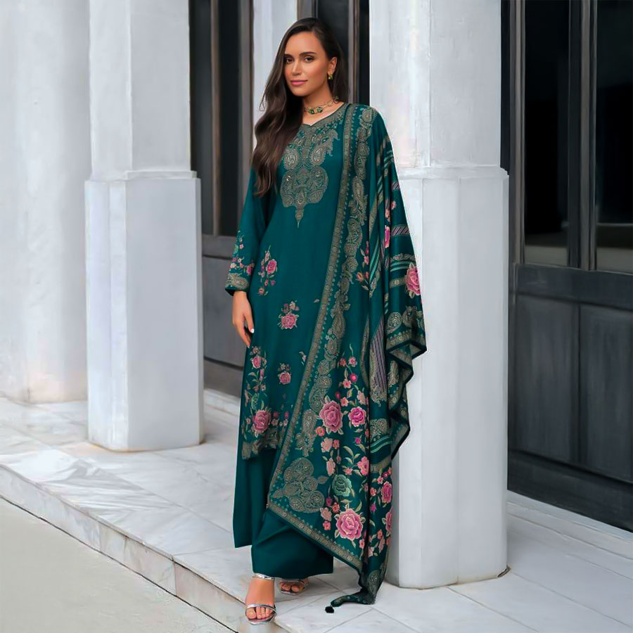 Green  Viscose Muslin Party Wear Salwar Kameez