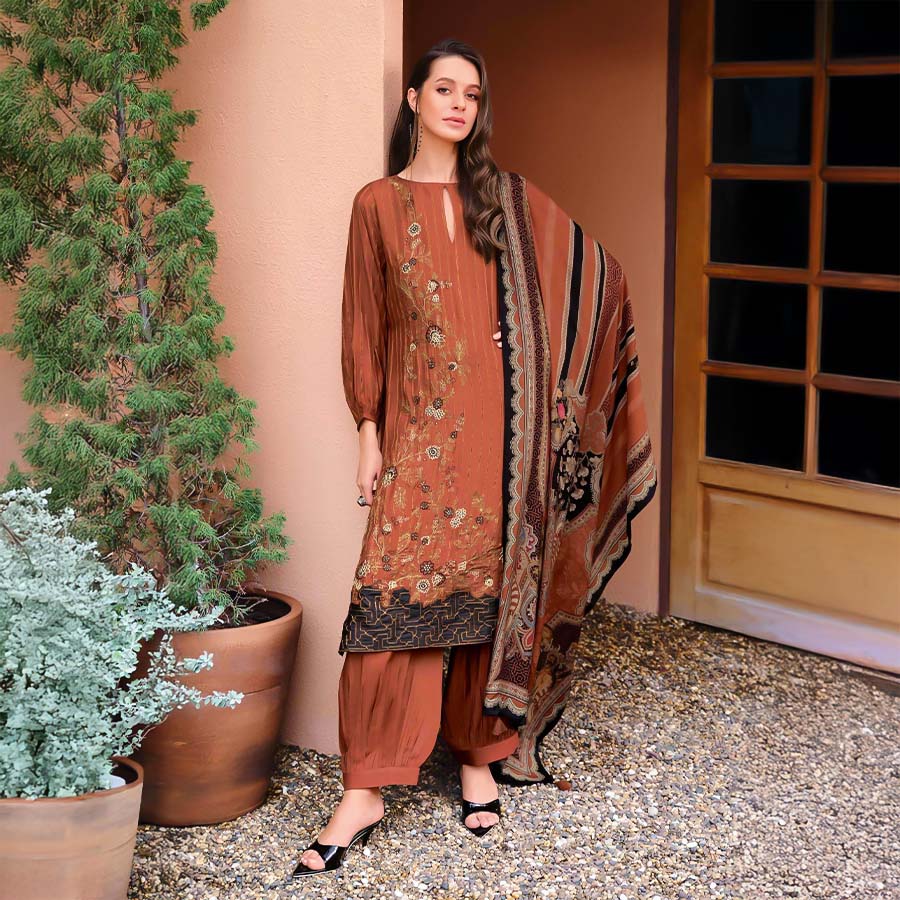 Brown  Viscose Muslin Party Wear Salwar Kameez