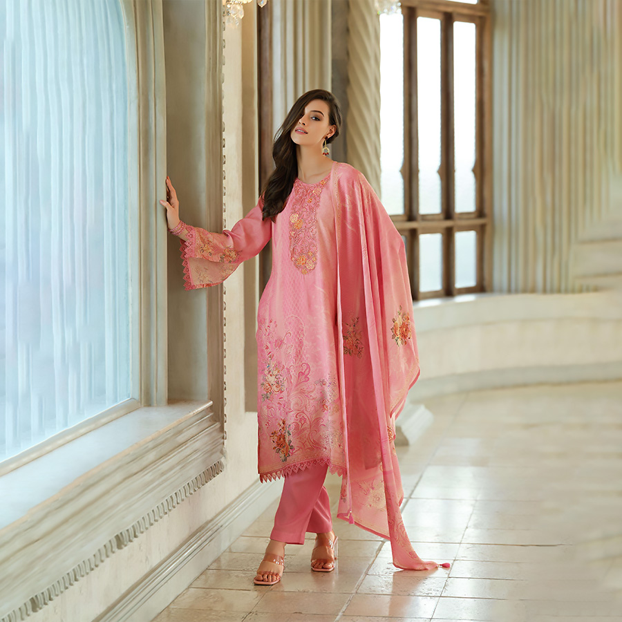 Pink Viscose Partywear Suit