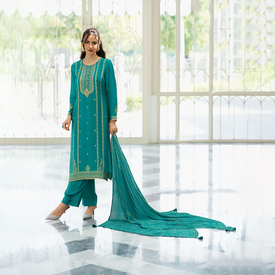 Sky blue Viscose  Designer Suit