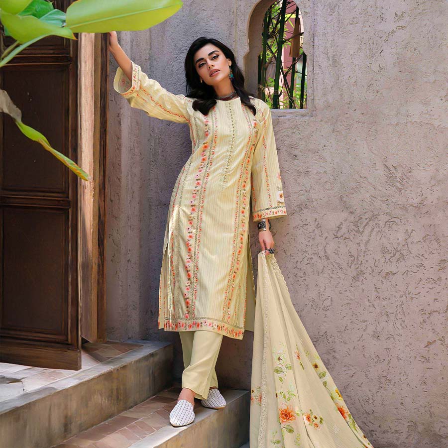 Yellow  Cotton Casual Wear Salwar Kameez