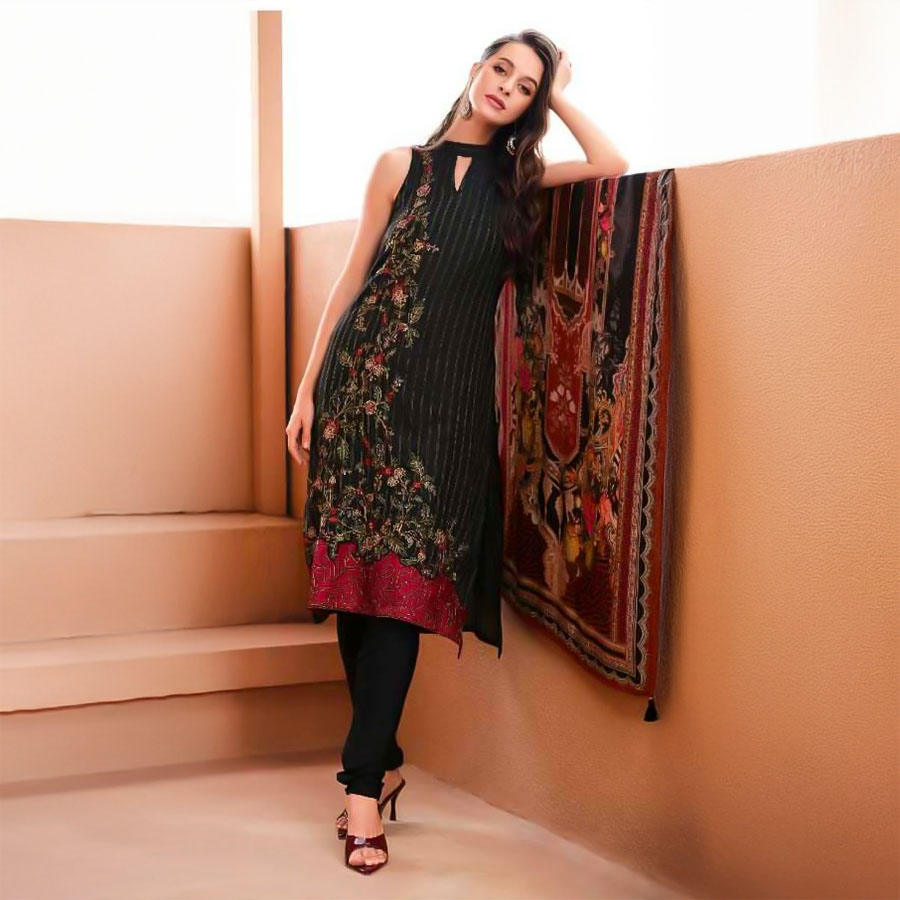 Black  Viscose Muslin Party Wear Salwar Kameez