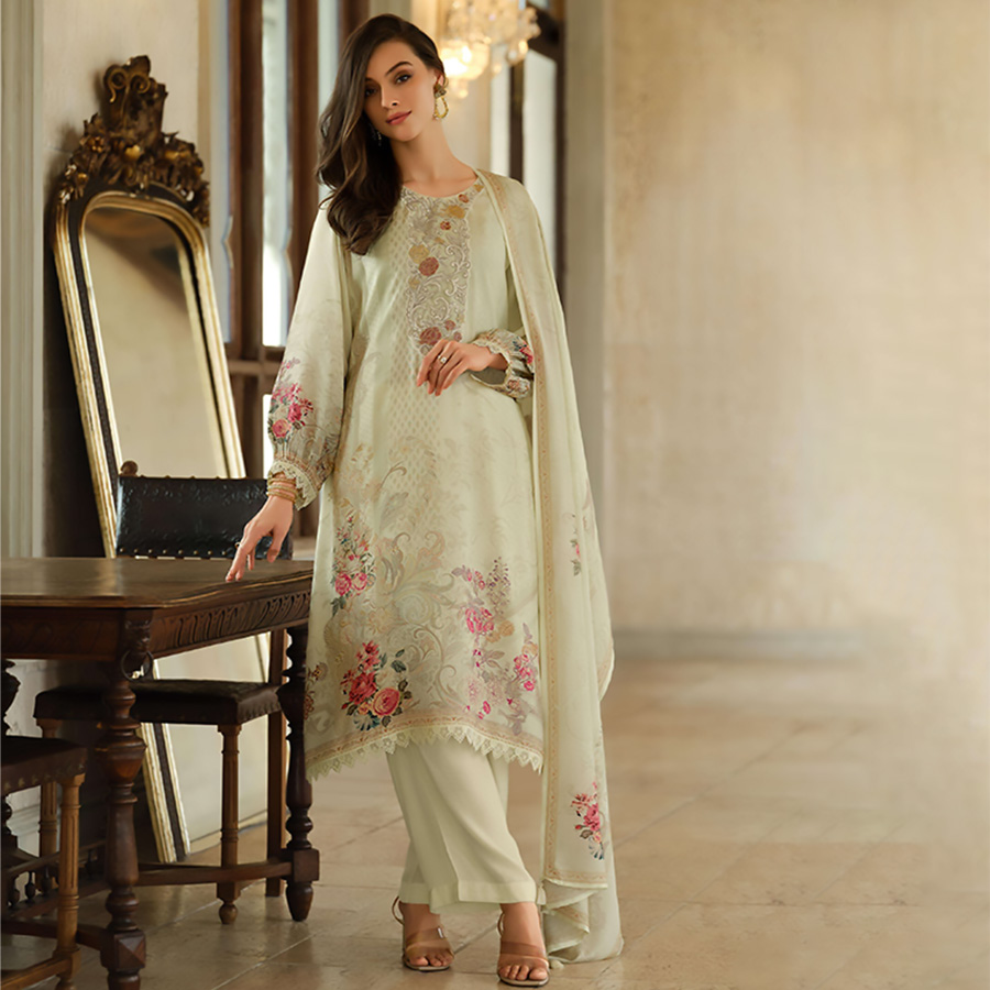 Cream Viscose Partywear Suit