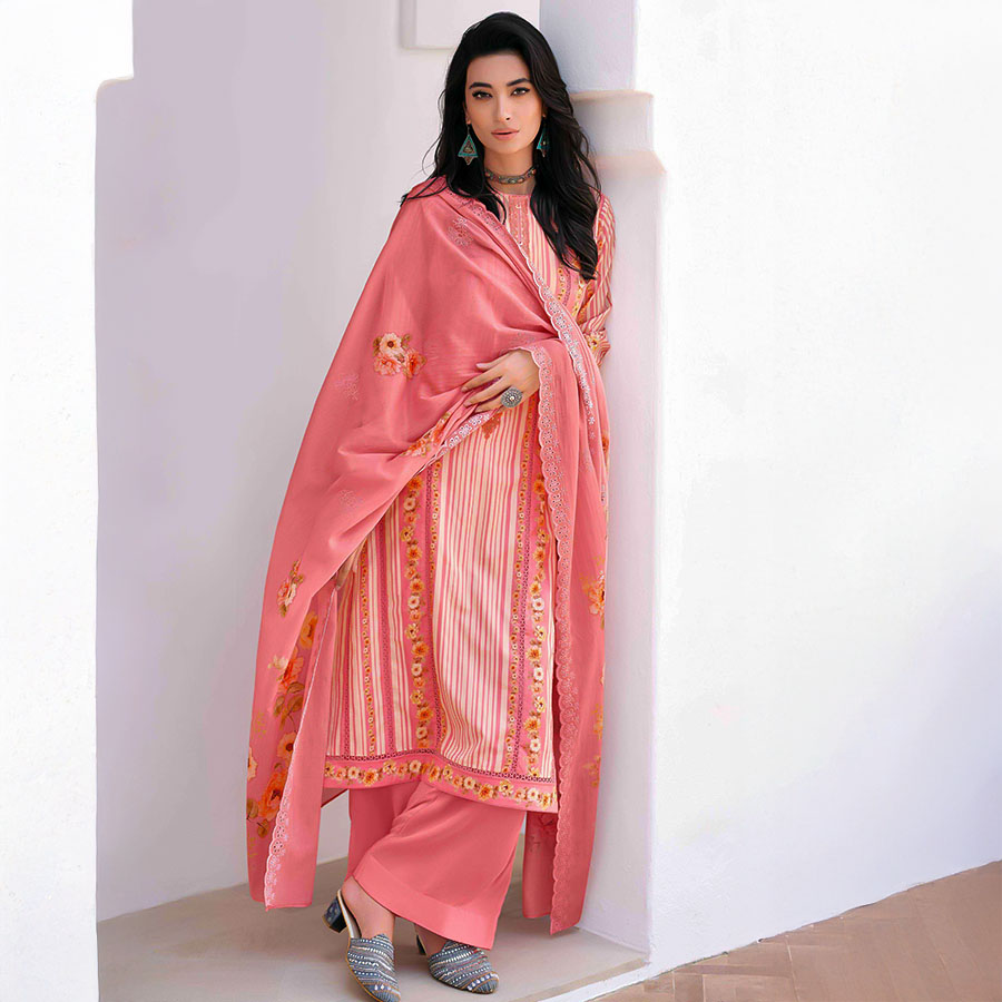 Orange  Cotton Casual Wear Salwar Kameez