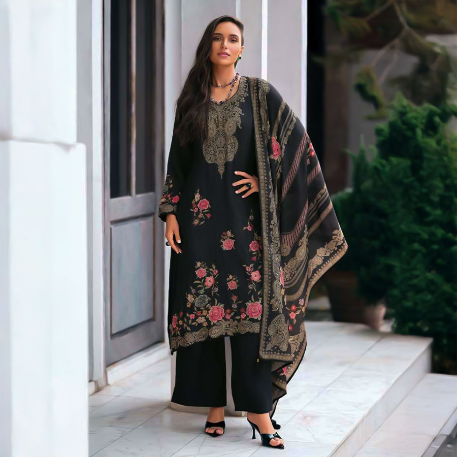 Black Viscose Muslin Party Wear Salwar Kameez