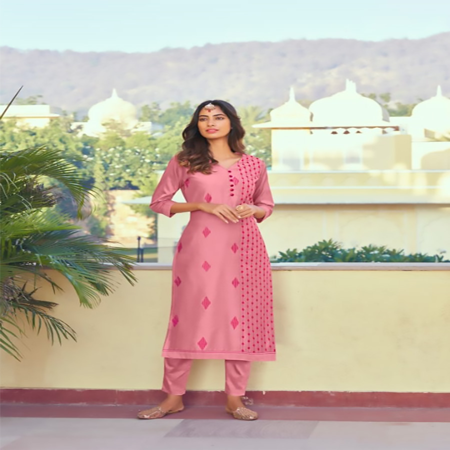 Pink ROMAN SILK Casual Kurtis