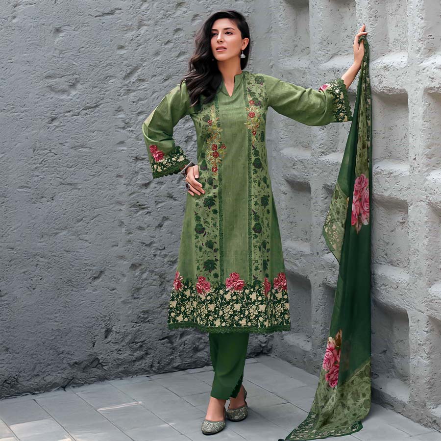 Green Cotton Party Wear Salwar Kameez