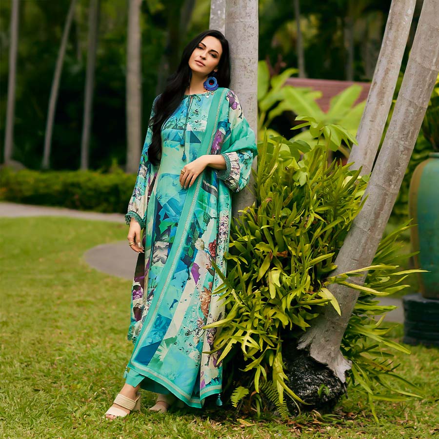 Cyan  Viscose Cotton Party Wear Salwar Kameez