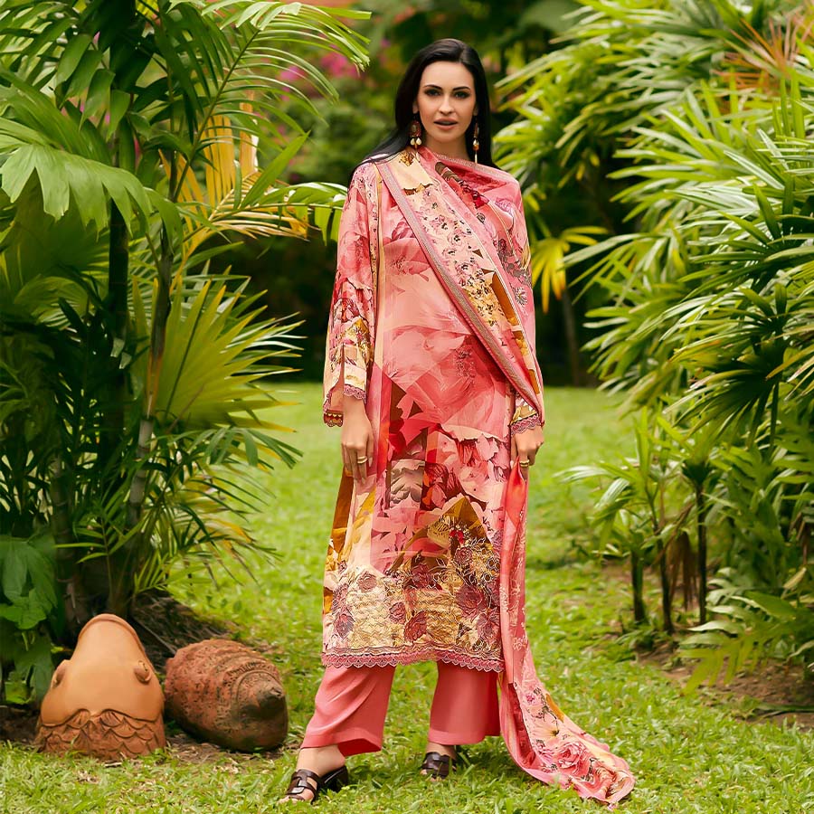 Pink  Viscose Cotton Party Wear Salwar Kameez