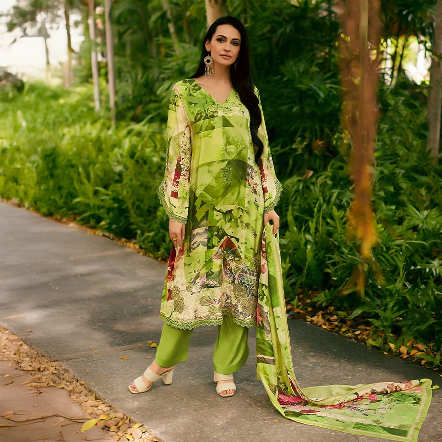 Green  Viscose Cotton Party Wear Salwar Kameez