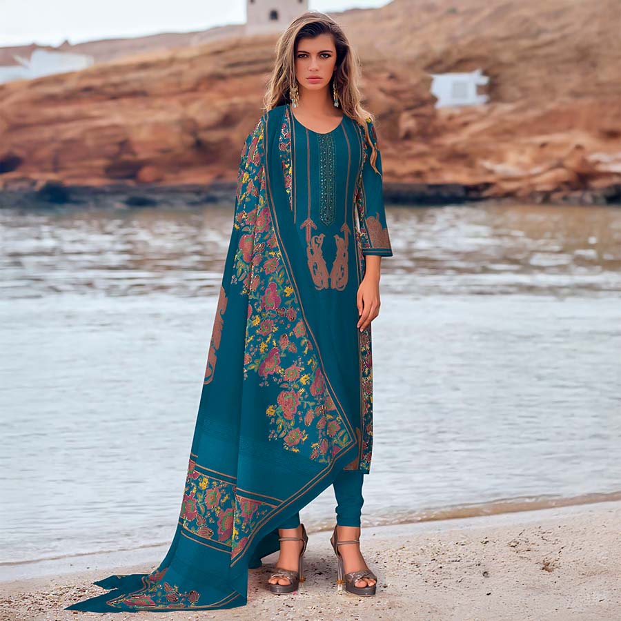 Blue Modal Satin Casual Wear Salwar Kameez