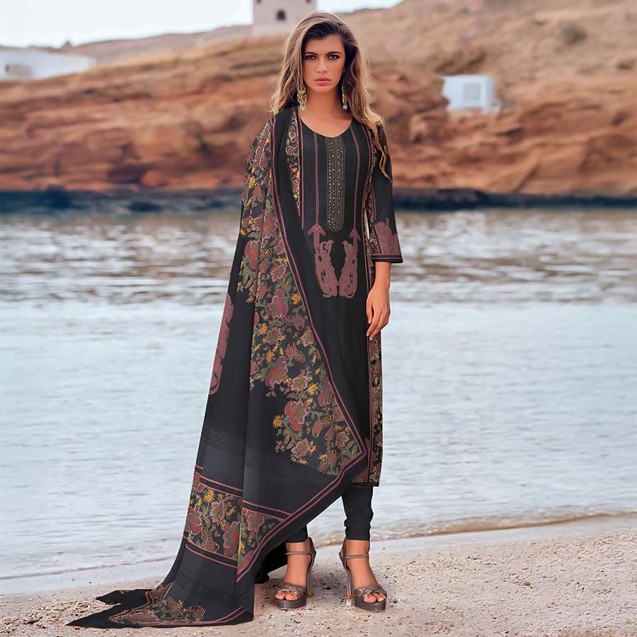 Black Modal Satin Casual Wear Salwar Kameez