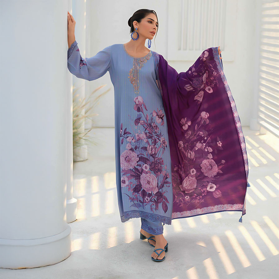Blue  Muslin Party Wear Salwar Kameez